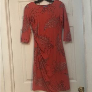 Pink with coral pattern fitted dress